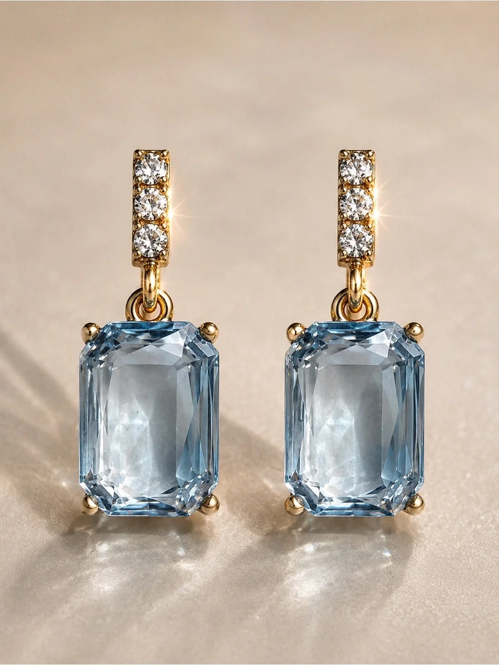 Emerald-Cut Crystal Drop Earrings – Blue